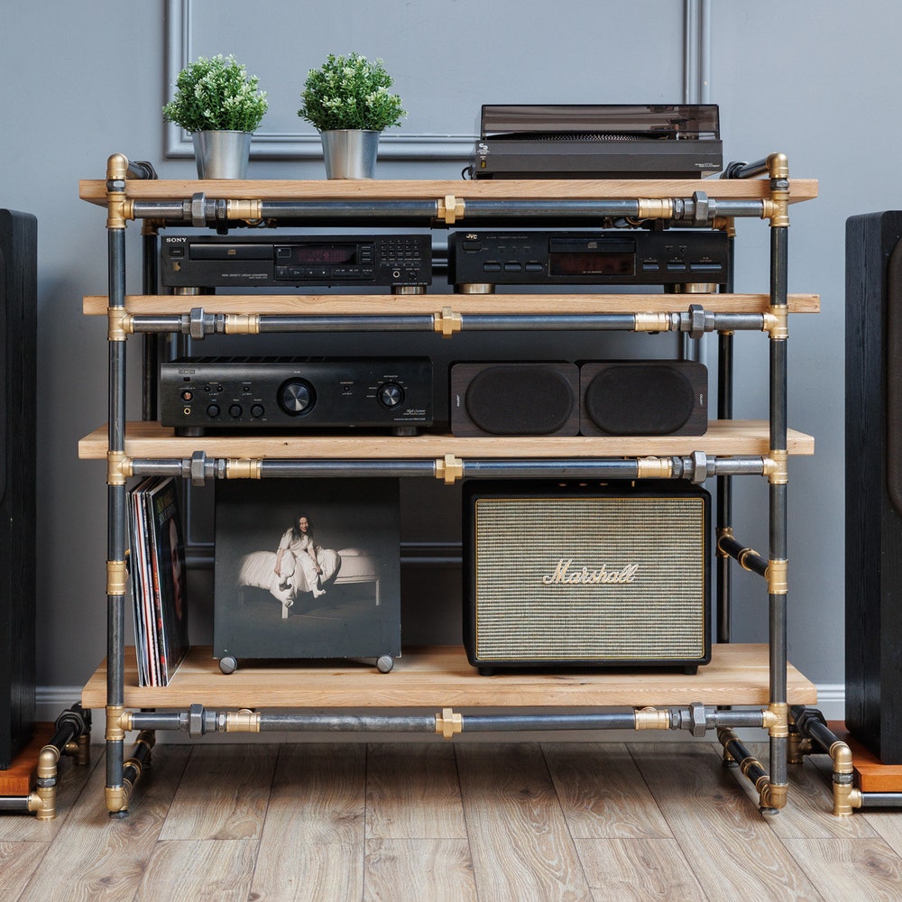 LP Turntable Storage, Handmade Record Player Stand, Industrial Vinyl Table, Media Hifi TV Unit - Image 8