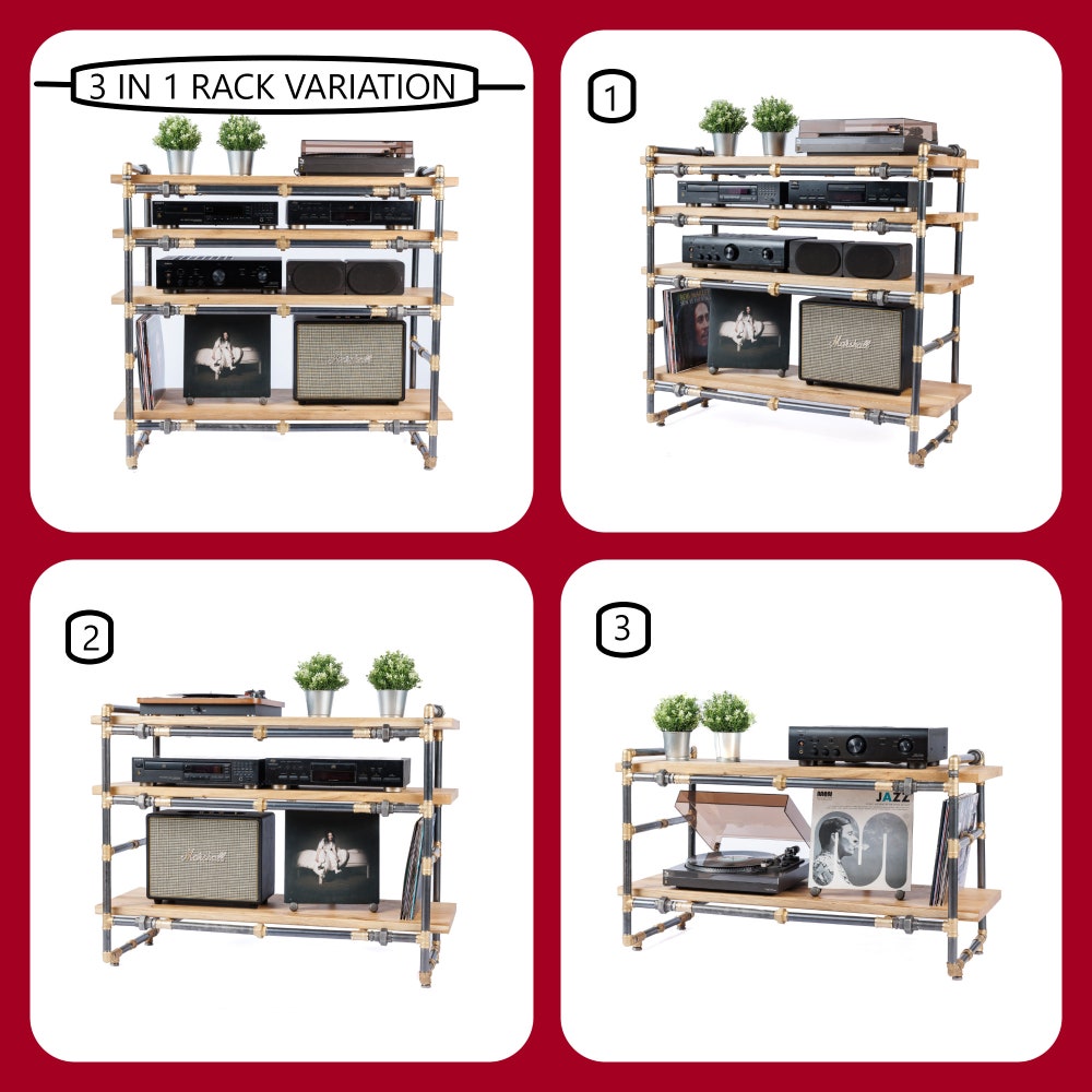 LP Turntable Storage, Handmade Record Player Stand, Industrial Vinyl Table, Media Hifi TV Unit - Image 2