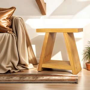 Solid Wood Side Table with Shelf | Reclaimed Timber Style