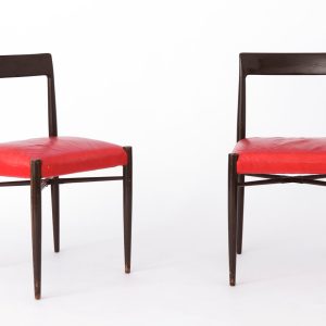 Pair of Vintage Beech Wood Chairs | 1960s | Red Leather Seat Covers | German Origin | Worldwide Shipping
