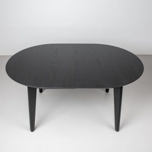Extendable Mid Century Modern Dining Table, Black Oak Dining Table with Leaves, Black Extending Table, MidCentury Oval Table in Black finish