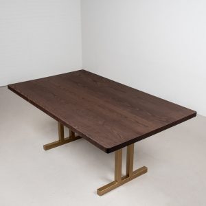 Maximalist Table in Solid Wood, Espresso Ash Dining Table, Wood Table on Gold Steel Legs, Solid Wood Rectangle Table, Brown and Gold Table