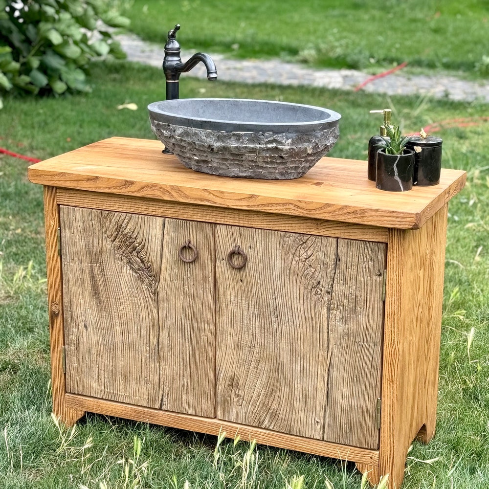 Barn Wood Bathroom Vanity Cabinet, Farmhouse Vanity Bathroom Storage, Reclaimed Wood Vanity Unit - Image 9