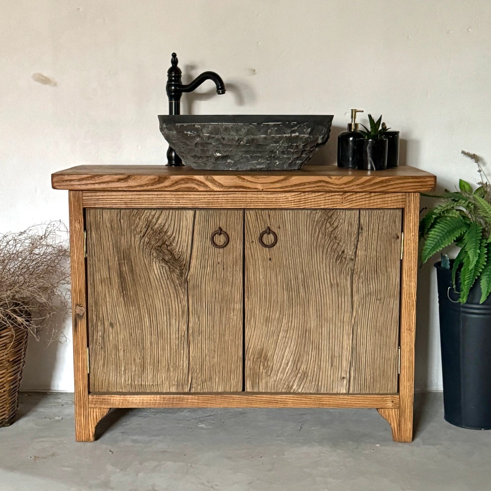 Barn Wood Bathroom Vanity Cabinet, Farmhouse Vanity Bathroom Storage, Reclaimed Wood Vanity Unit - Image 6