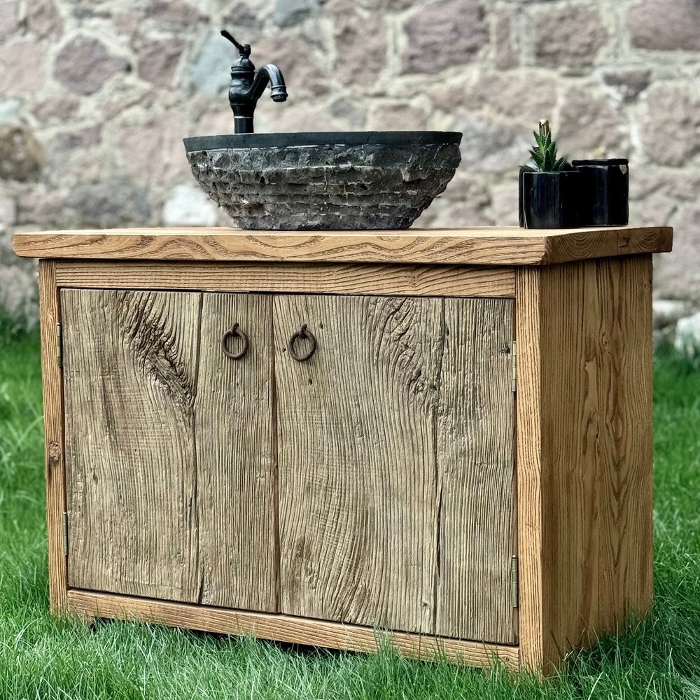 Barn Wood Bathroom Vanity Cabinet, Farmhouse Vanity Bathroom Storage, Reclaimed Wood Vanity Unit - Image 5
