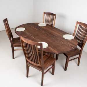 Oval Walnut Dining Table with Solid Walnut Chairs, Oval Pedestal Table Made of Walnut, Wood Dining Table and Chair Set for Dining Room
