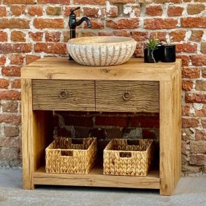 Reclaimed Oak Wood Rustic Bathroom Vanity with Drawers, Unique Vanity Unit Furniture
