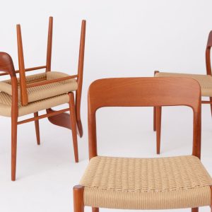 Set of 4 Niels Møller Model 75 Chairs – Vintage Danish Mid-Century Teak & Danish Cord, Refurbished
