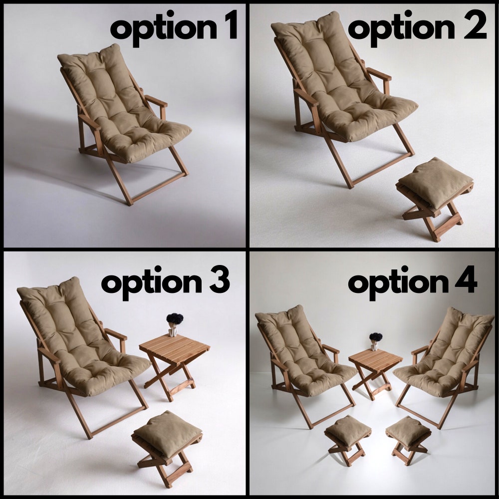 Stylish Wooden Garden Chair, Sun Lounger & Stool Set, Durable Patio Furniture for Outdoor, Deck Chair, Outdoor Chaise Lounge for Summer Gift - Image 4