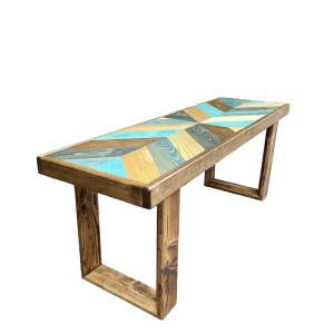 Indoor Colliding Chevron Entryway Bench 2.25 Thick Solid Wood Hallway Seat Dining Bench