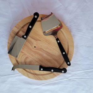 Elegant 4-Piece Cheese Knife & Board Set - 9.25" Circular Wooden Board