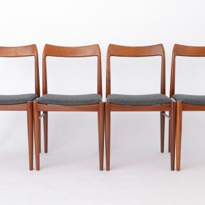 Set of 4 Teak Dining Chairs - Refurbished, Light Gray Upholstery, Mid-Century Modern
