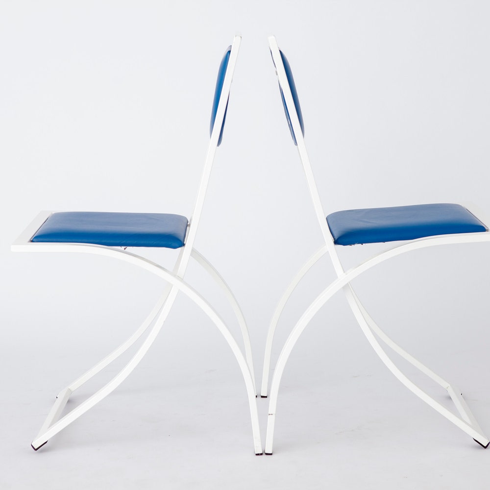 Pair of Vintage Karl Friedrich Förster Chairs, 1980s – White Metal Frame & Blue Skai Upholstery - Image 2