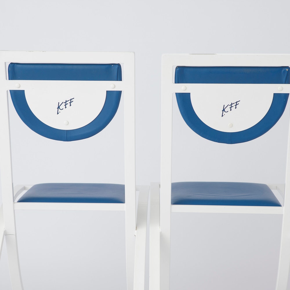 Pair of Vintage Karl Friedrich Förster Chairs, 1980s – White Metal Frame & Blue Skai Upholstery - Image 3