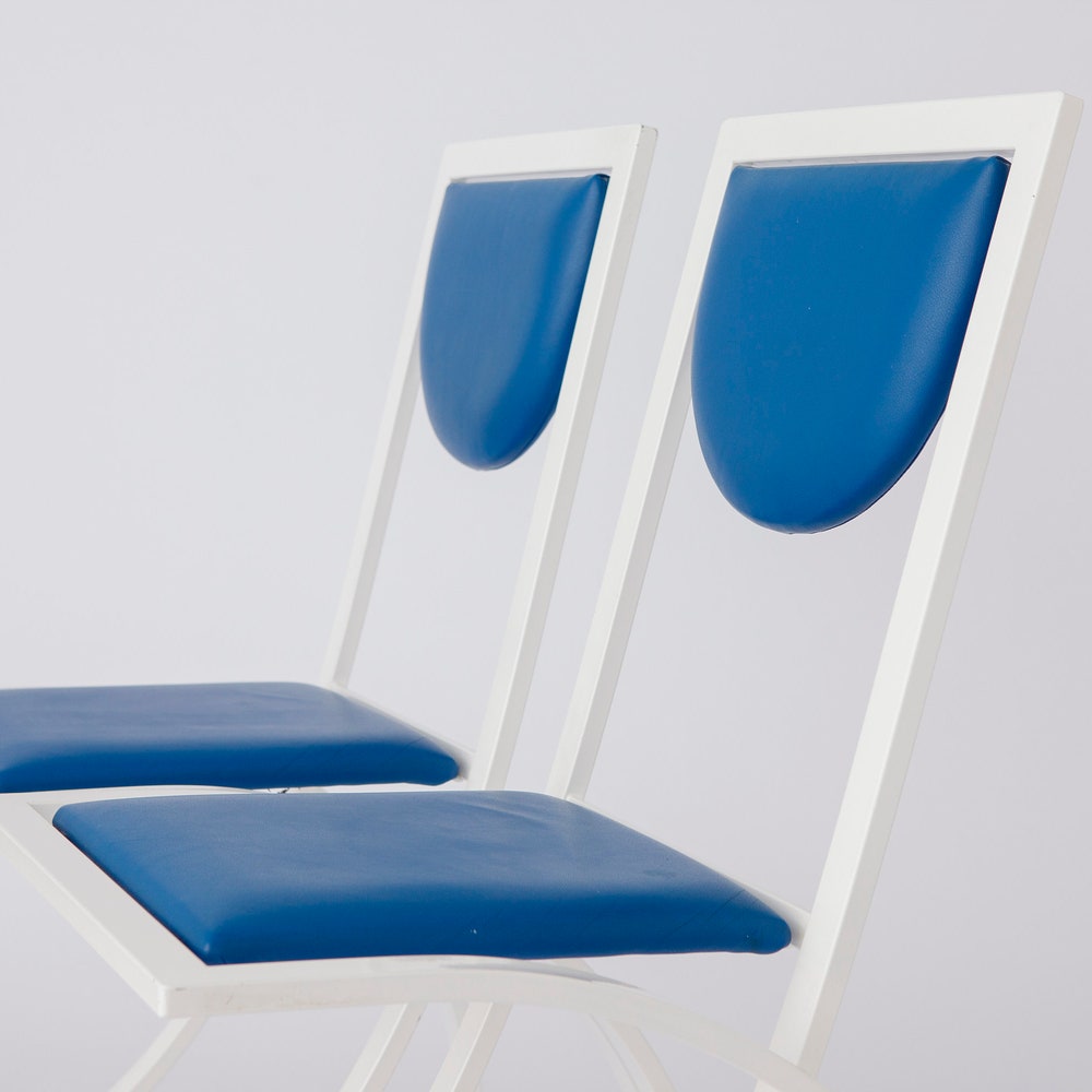 Pair of Vintage Karl Friedrich Förster Chairs, 1980s – White Metal Frame & Blue Skai Upholstery - Image 8