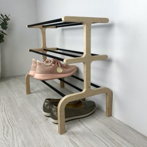 3 Tier Free Standing Shoe Rack for Entryway | Wood and Metal Shoe Organizer Shelf for Closet