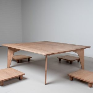 Custom Coffee Table Height Dining Set, Maple Wood Coffee Table with Stools, Modern Coffee Table Set, Custom Coffee Table and Bench Seats