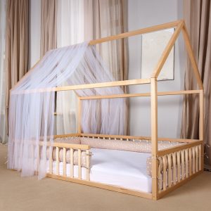 Twin montessori bed, Kids bedroom furniture, Floor bed, House bed, Wooden bed with Canopy, Montessori furniture for kids bedroom from 1 y.o.
