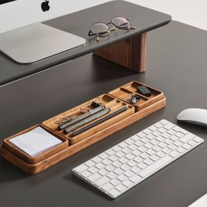 Wooden Desk Organizer Set, Handcrafted Desk Organizer Set, Pen Holder, Wood Tray Sticky Note Tray, Minimalist Office Organizer, Gift for Him