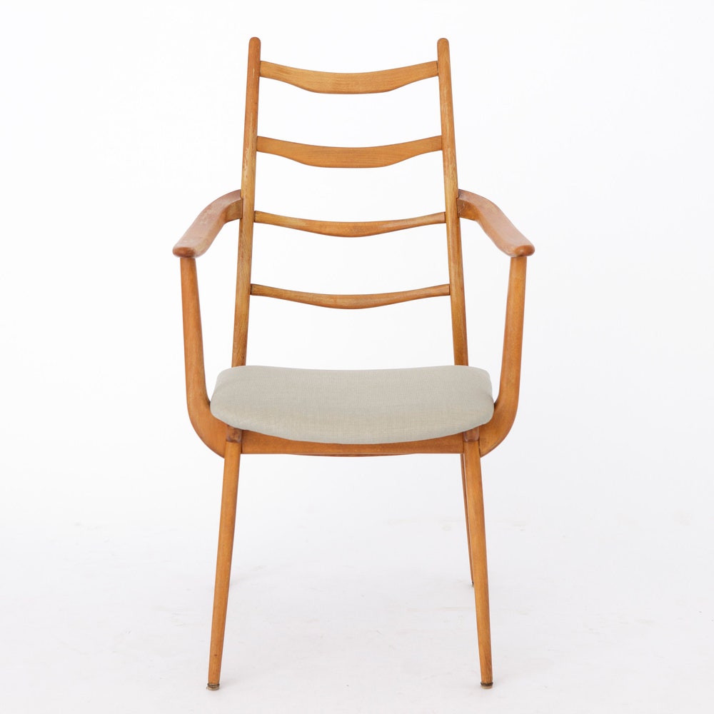 Vintage Habeo Armchair – 1960s/70s German Beech Wood, Reupholstered in Light Green – Retro Charm