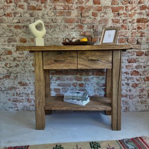 Rustic Reclaimed Wood Entryway Console Table with Drawers, Farmhouse Hallway Table