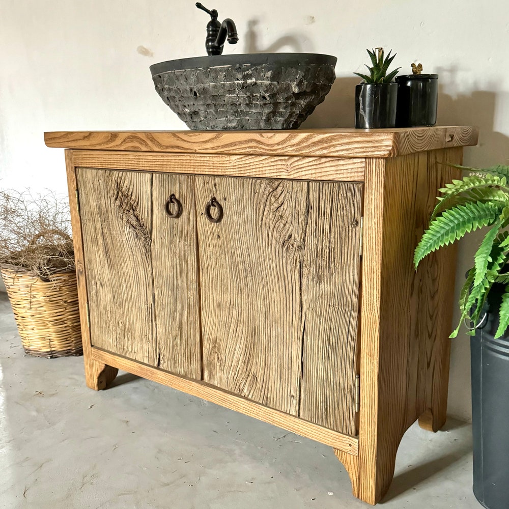 Barn Wood Bathroom Vanity Cabinet, Farmhouse Vanity Bathroom Storage, Reclaimed Wood Vanity Unit - Image 4