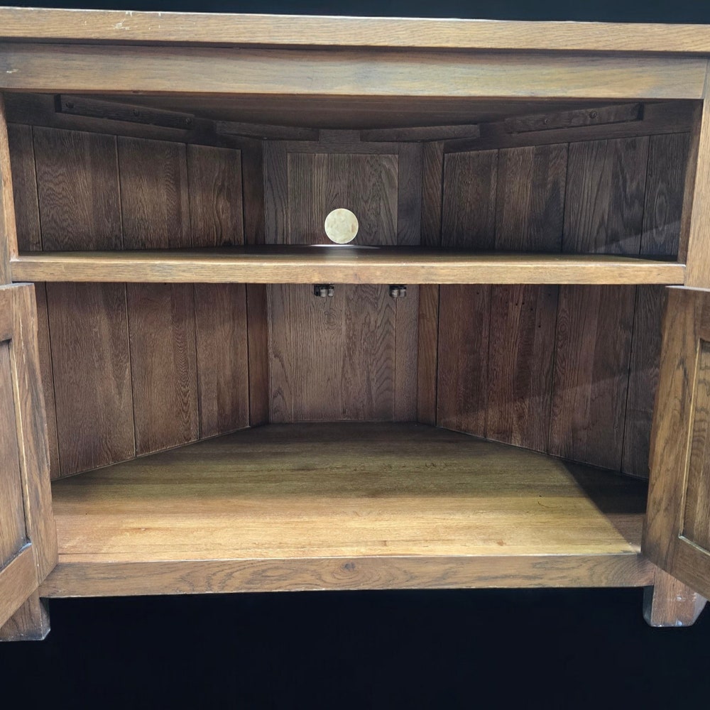 Corner unit tv stand with shelves door brass handles refurbished wooden stand Rustic media centre solid wood cabinet shelving unit - Image 7