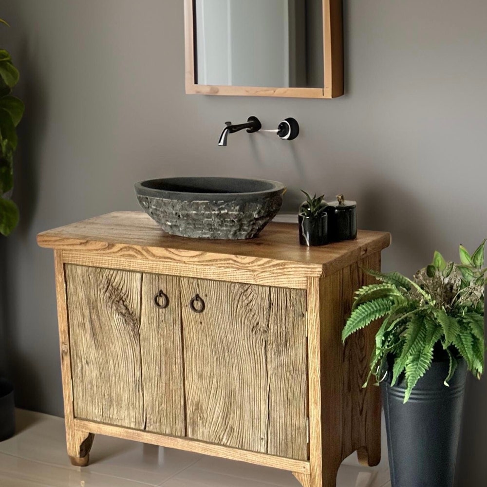 Barn Wood Bathroom Vanity Cabinet, Farmhouse Vanity Bathroom Storage, Reclaimed Wood Vanity Unit - Image 11