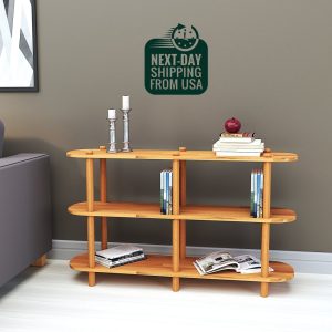 Living Room Short Bookcase With 3 Shelves, Solid Beech Wood Large Media Console, Solid Wood TV Stand, Minimalist Large Entertainment Center