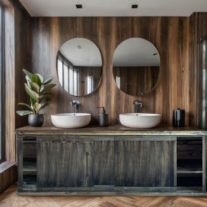 RUSTIC Country Bathroom Vanity SLIDING DOORS for Double Vessel Sink Remodeling Farmhouse Cabinet  Storage Shelf Slab Washstand perfect Gift