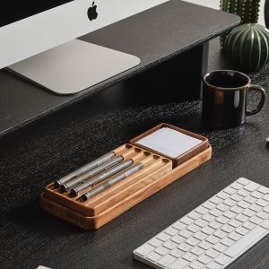 Handmade Wood Desk Organizer Set, Tray, Pen Holder & Sticky Note Organizer – Natural Office Accessories, Natural Wood Office Decor, Gift