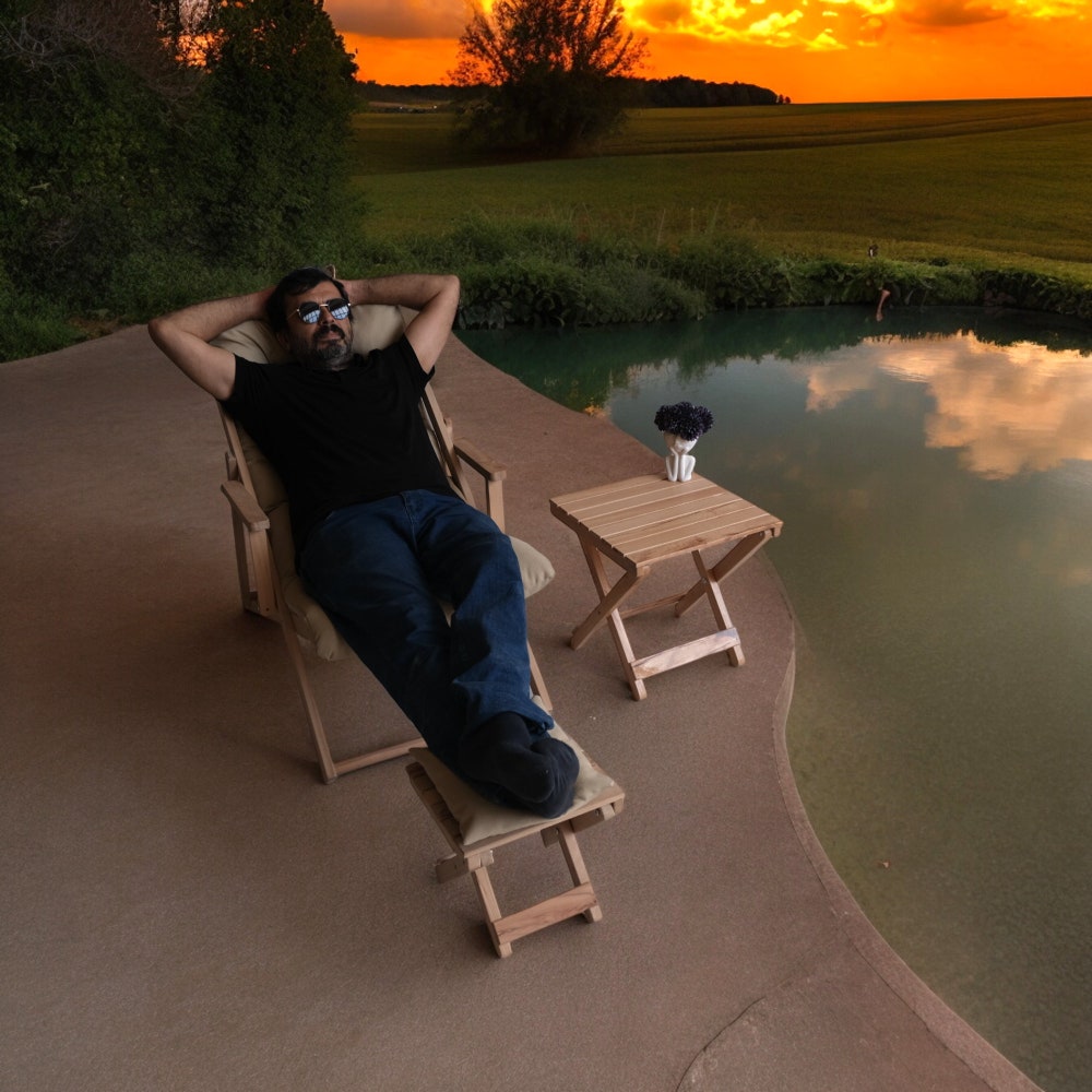 Stylish Wooden Garden Chair, Sun Lounger & Stool Set, Durable Patio Furniture for Outdoor, Deck Chair, Outdoor Chaise Lounge for Summer Gift - Image 9