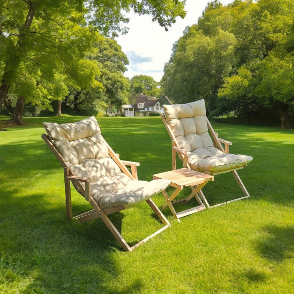 Stylish Wooden Garden Chair, Sun Lounger & Stool Set, Durable Patio Furniture for Outdoor, Deck Chair, Outdoor Chaise Lounge for Summer Gift - Image 2