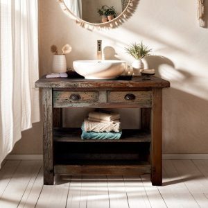 Handmade Rustic Barnwood Vanity Bathroom, Rustic Single Sink Vanity, Unique Reclaimed Farmhouse Vanity, Counter Top Wood Table with Drawers