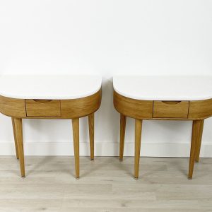 Pair of nightstands in Walnut or Oak and marble top