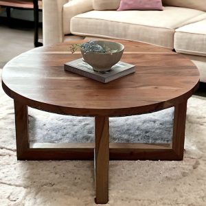 Round Coffee Table - Solid Hardwood Coffee Table for Living, Family, Bonus Rooms or Loft.