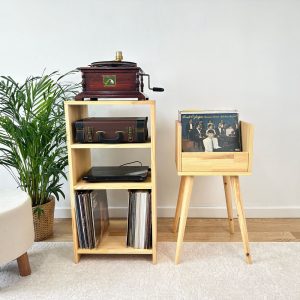Wooden Record Player Stand, Vinyl Console, Vinyl Record Console, Dual set record player and vinyl console