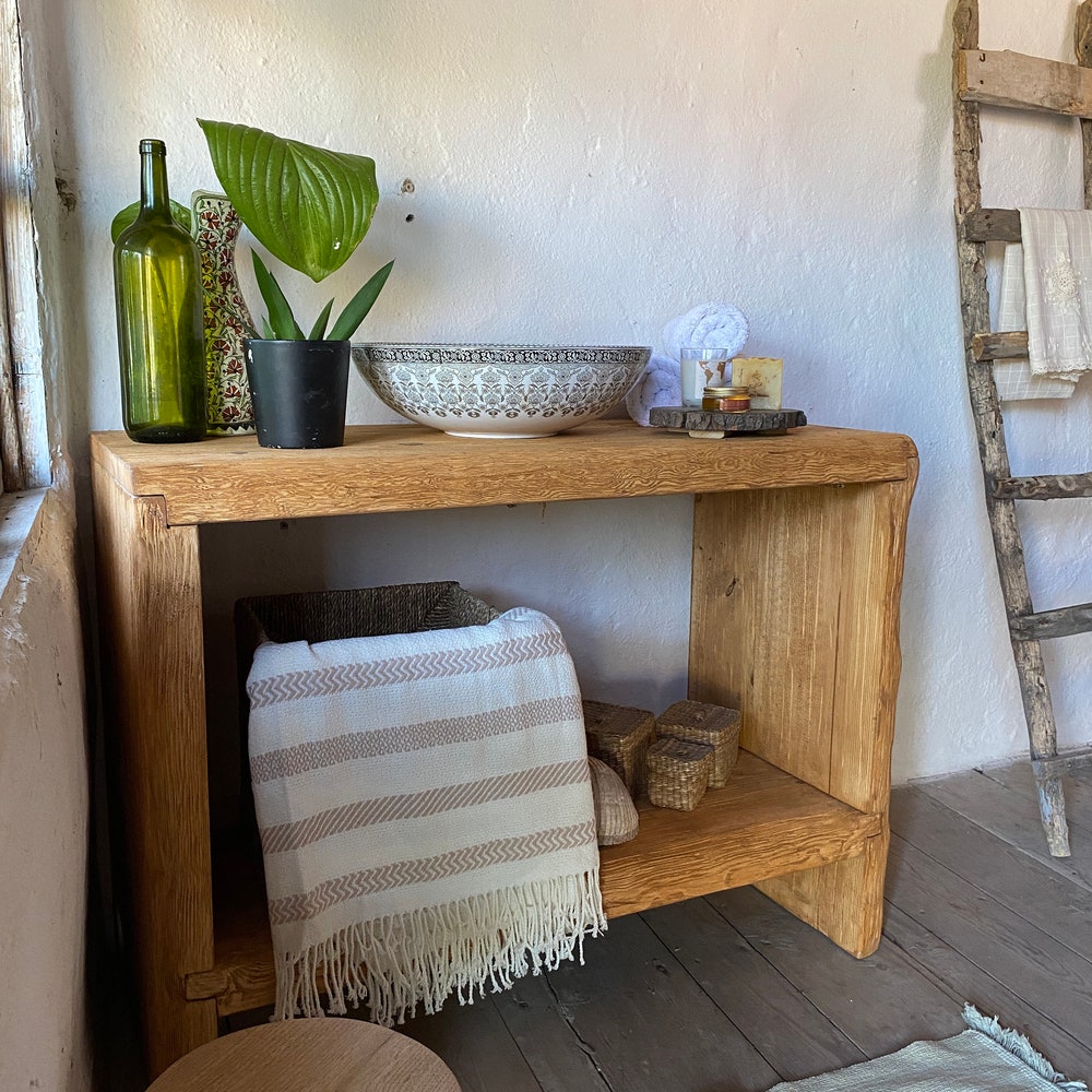 Bathroom Rustic Vanity, Reclaimed Wood Solid Bathroom Vanity, Live Edge Farmhouse Rustic Wood Decor, Counter Top Wood Table - Image 4