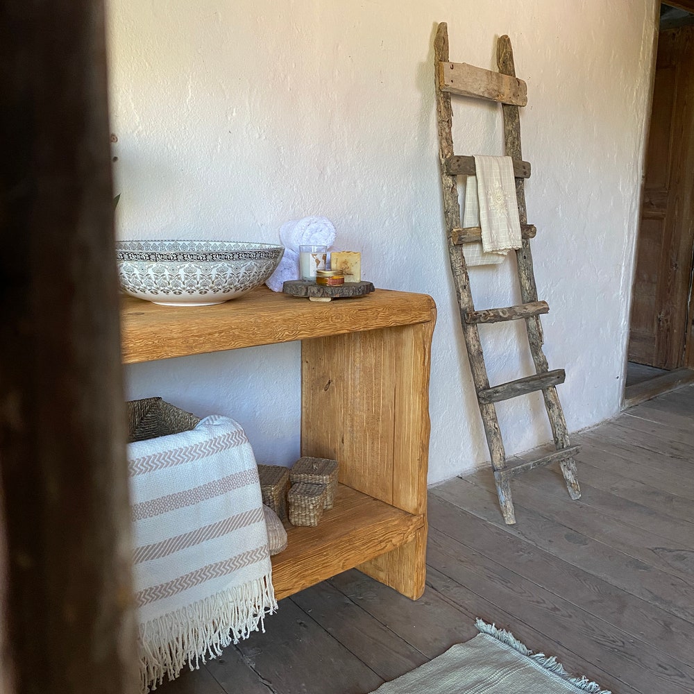 Bathroom Rustic Vanity, Reclaimed Wood Solid Bathroom Vanity, Live Edge Farmhouse Rustic Wood Decor, Counter Top Wood Table - Image 9
