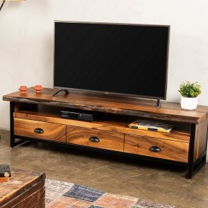 Walnut Wood TV Unit & Console, Modern and Unique Design Decor, Rectangular Cabinet with Drawers, Media Console and TV Storage Models