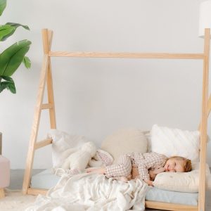 Handmade Floor Teepee Bed for Toddlers - Cozy Sleep and Play Space, Montessori floor bed frame, Solid Wood Platform Bed, Nursery furniture