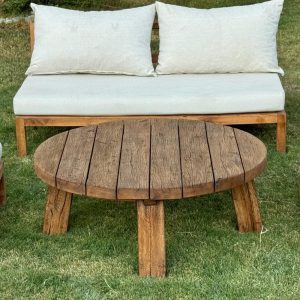 Round Reclaimed Wood Coffee Table, Outdoor Patio Furniture Wood Table Legs, Rustic Coffee Table for Outdoor, Small Garden Table