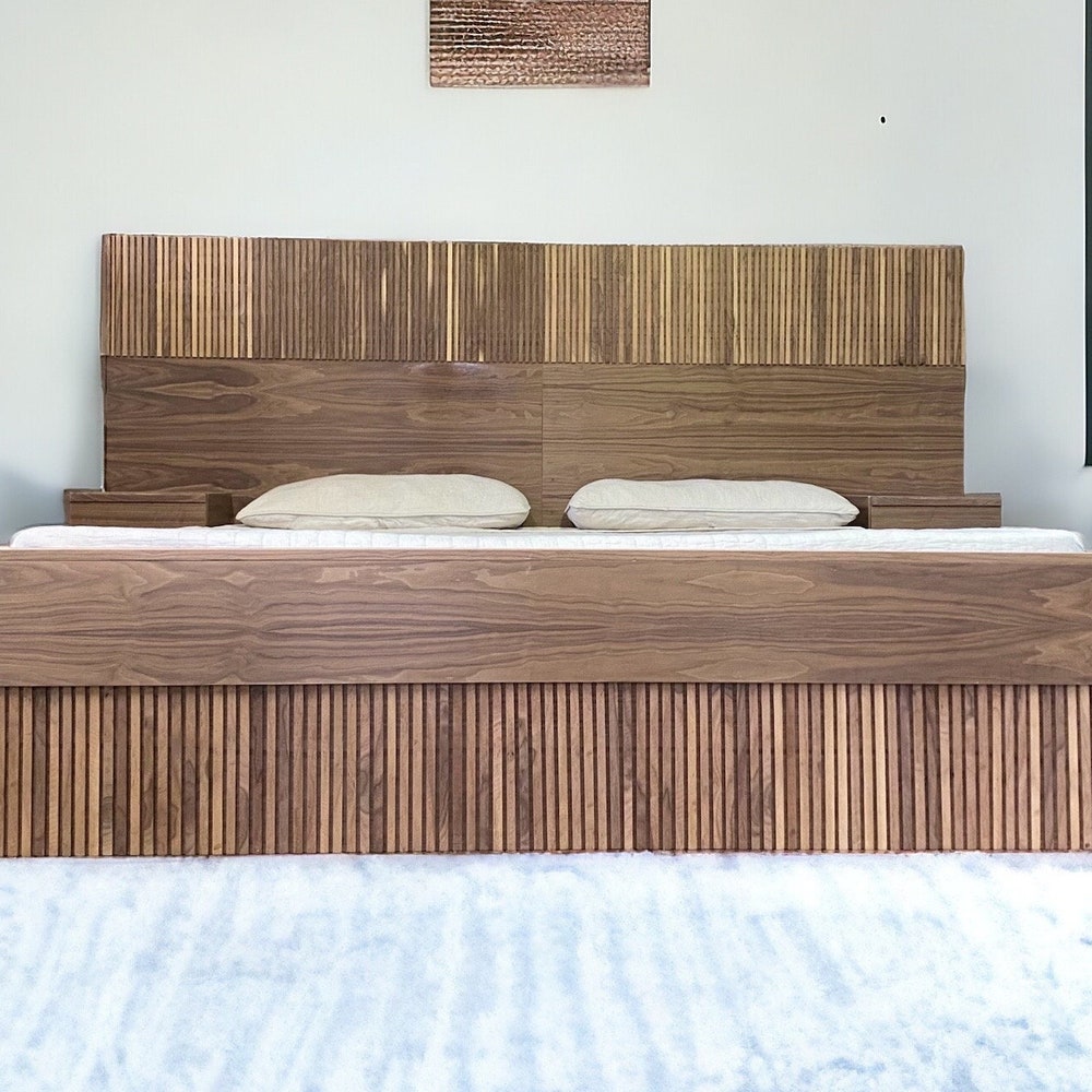 King Queen Bed Frame - Handmade Furniture Bed Frame - Reclaimed Furniture Gift for Couple - Mid Century Modern Platform Bed for Home Decor - Image 3