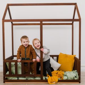 Painted House Bed | Toddler Floor Bed | Wooden Handmade Bed | Bed with rails | Montessori Inspired Bed | Eco Kids Universe | Kid's bedroom