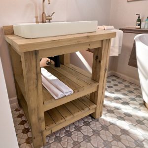 Handcrafted Bathroom Rustic Vanity with Oak Wood, Sink Vanity with Double Drawers, Solid Farmhouse Decor for Your Bathroom Countertop