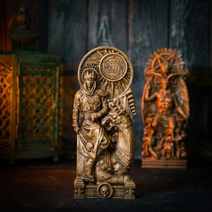 King Paimon Statue – Ars Goetia Demon Figurine – Witchcraft Altar Decor – Hand Carved Oak Sculpture – Occult Spirit Totem