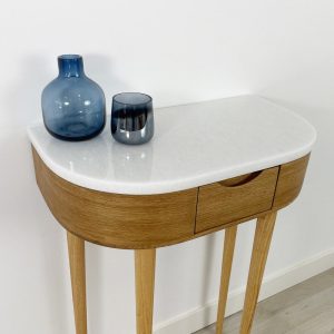 Console table small  in Oak or Walnut with Marble top