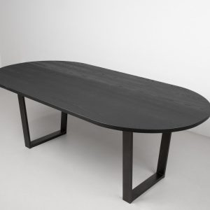Black Dinning Room Table, Oval Dining Table Made of Ash Wood, Wood Table with Black Finish, Black Oval Table for Kitchen or Dining Room