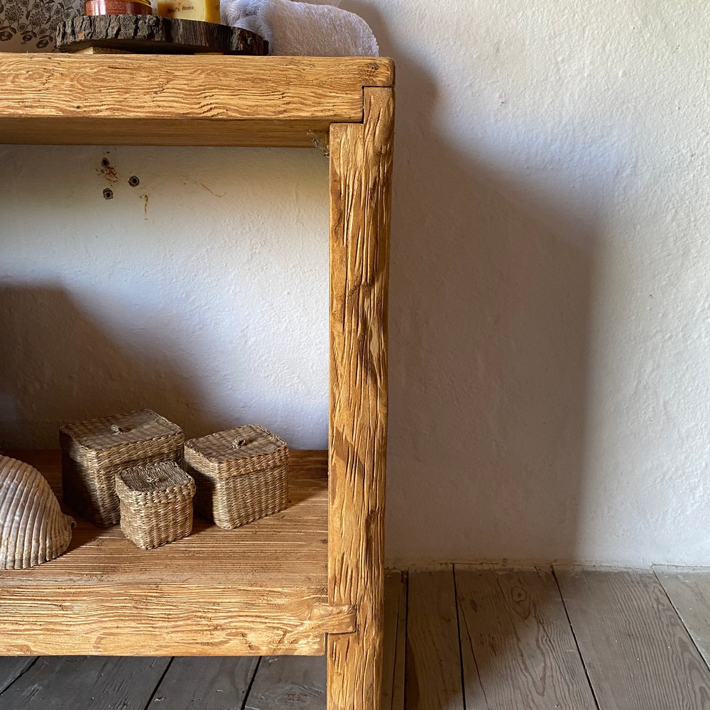 Bathroom Rustic Vanity, Reclaimed Wood Solid Bathroom Vanity, Live Edge Farmhouse Rustic Wood Decor, Counter Top Wood Table - Image 5