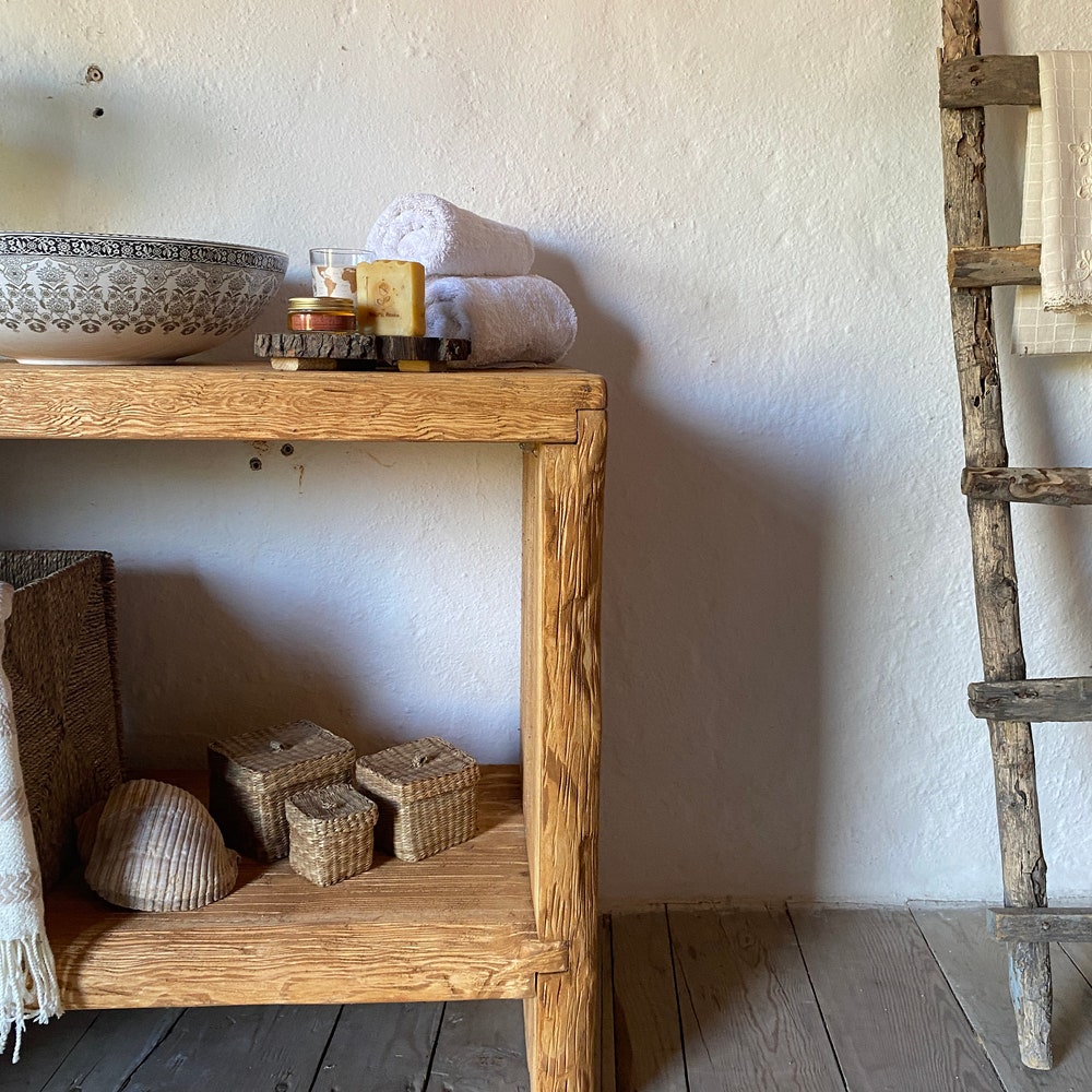 Bathroom Rustic Vanity, Reclaimed Wood Solid Bathroom Vanity, Live Edge Farmhouse Rustic Wood Decor, Counter Top Wood Table - Image 8